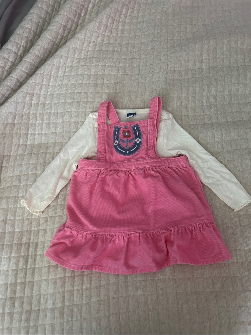 Old Navy Pink Corduroy Horseshoe Dress with Cream Top